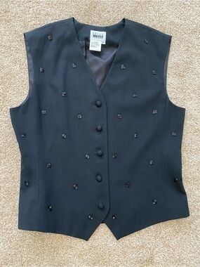 VTG Leslie Fay Black Beaded Button Front Vest